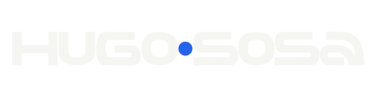 logo wordmark Hugo Sosa en blanco roto sobre fondo gris carbon