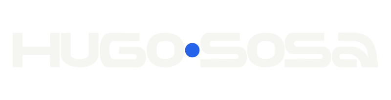 logo wordmark Hugo Sosa en blanco roto sobre fondo gris carbon
